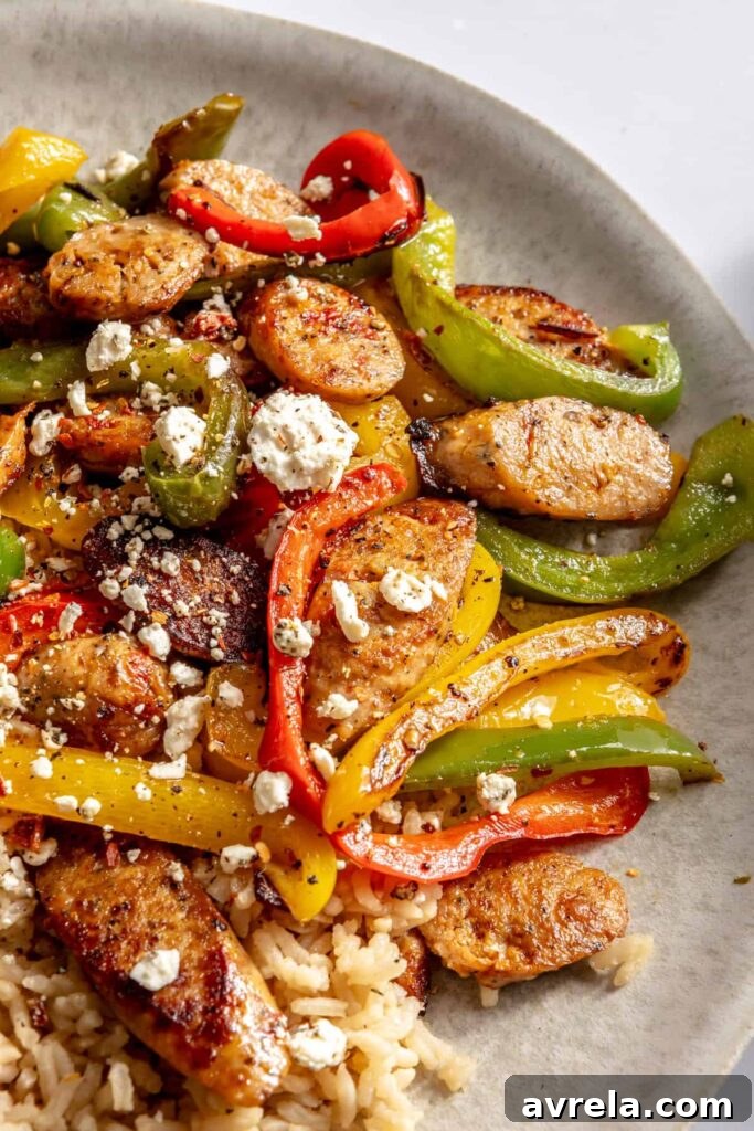 15-Minute Chicken Saausage & Peppers Skillet with Bone Broth Rice 2 15-minute chicken sausage and peppers skillet with bone broth rice