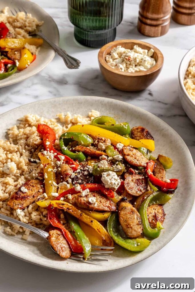 15-Minute Chicken Saausage & Peppers Skillet with Bone Broth Rice 12 15-minute chicken sausage and peppers skillet with bone broth rice