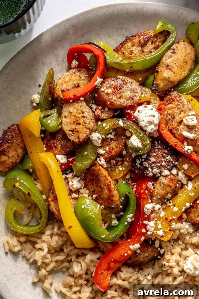 15-Minute Chicken Saausage & Peppers Skillet with Bone Broth Rice 6 15-minute chicken sausage and peppers skillet with bone broth rice