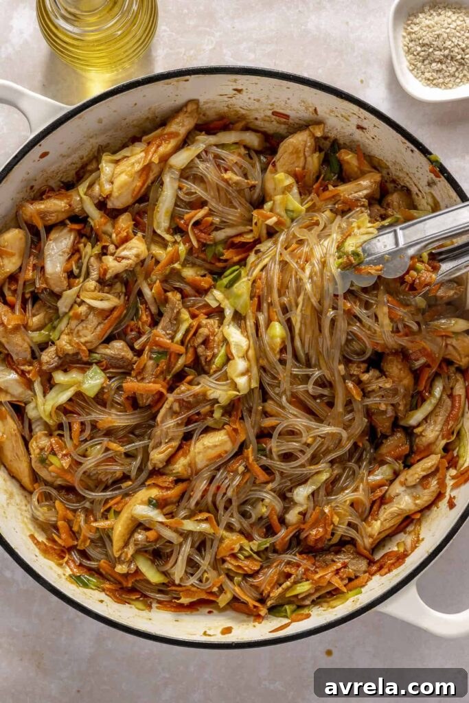 Sticky Honey-Garlic Chicken with Glass Noodles Recipe 16 Close-up of glossy honey garlic chicken and glass noodles coated in sauce