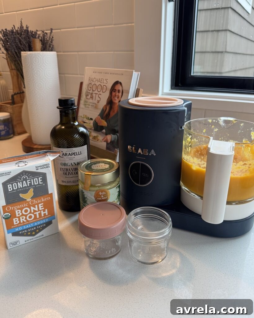 Making homemade baby food as a first-time mom.