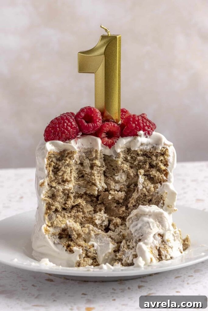 No sugar smash cake for baby’s first birthday with creamy yogurt frosting