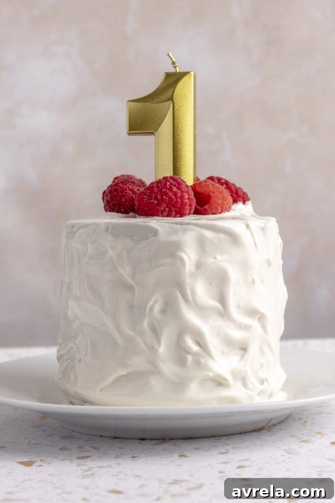 Healthy smash cake with layers and yogurt frosting for baby’s first birthday