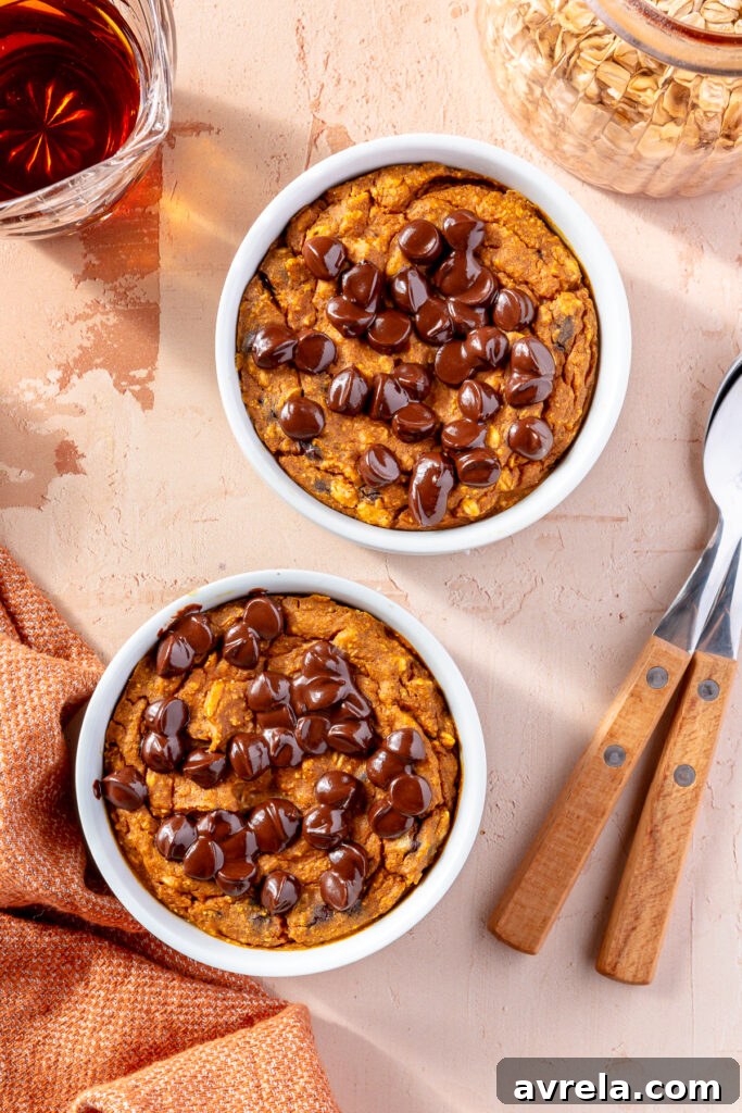 Pumpkin baked oats in a ramekin