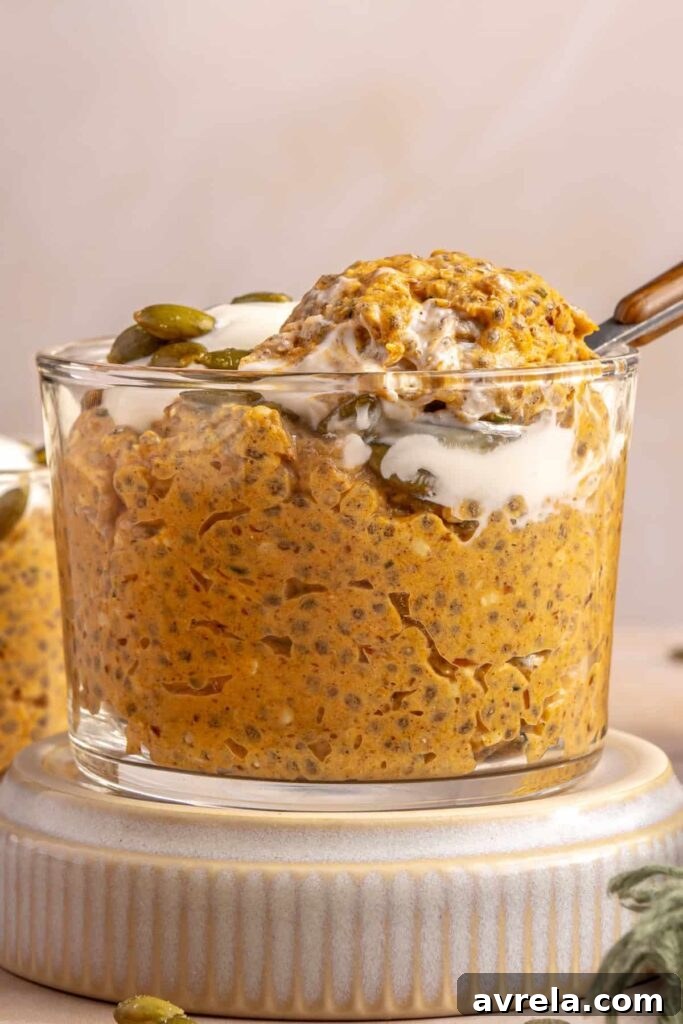 Creamy pumpkin chia pudding in a jar