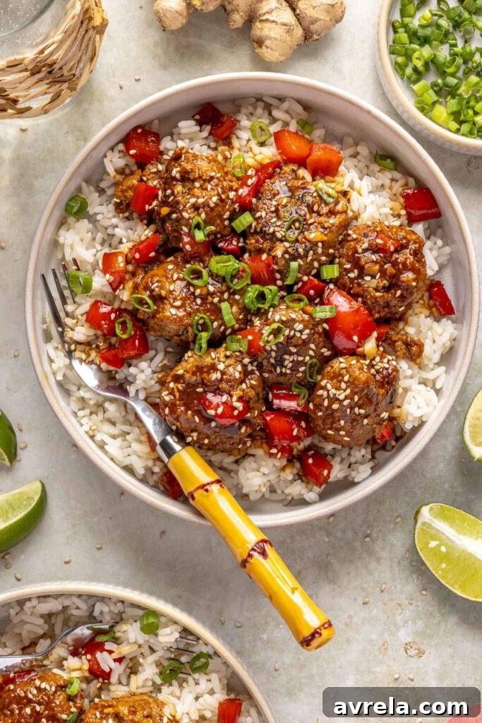 Served teriyaki meatballs