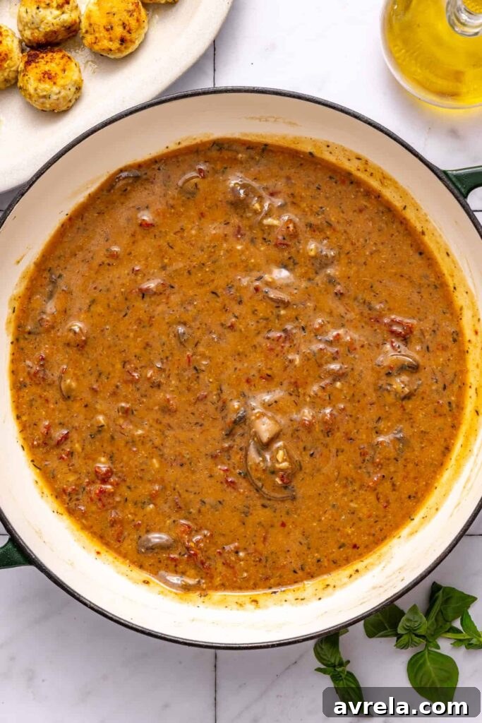 Creamy sun-dried tomato sauce for marry me chicken meatballs