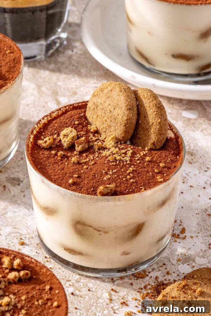 Gluten-free tiramisu cups styled with espresso and cookies