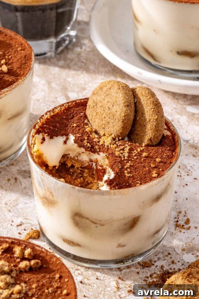 Gluten-free tiramisu cups styled with espresso and cookies