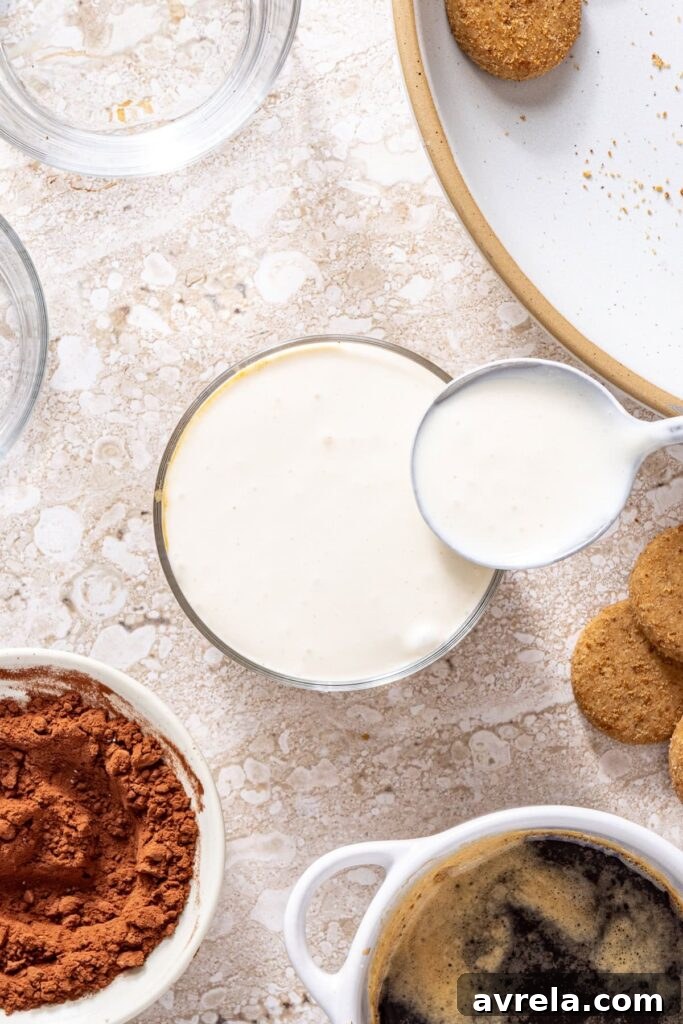 Building layers for high-protein tiramisu cups