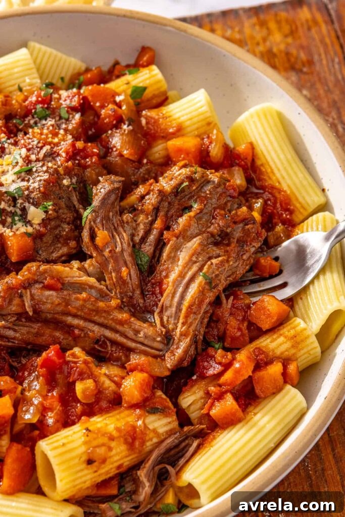 High-protein short rib ragu with tender shredded beef