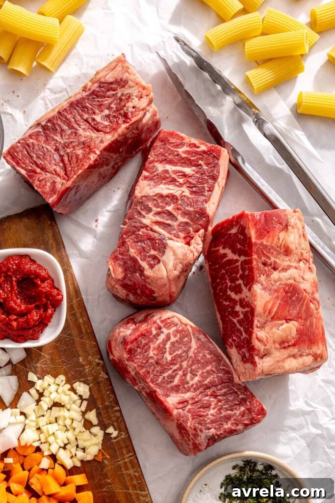 Grass-fed short ribs before being seasoned and cooked for slow cooker short rib ragu