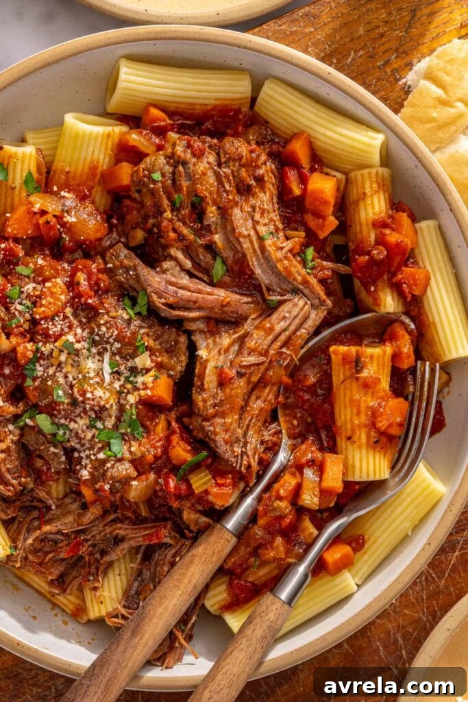 Close-up texture of slow cooker short rib ragu sauce