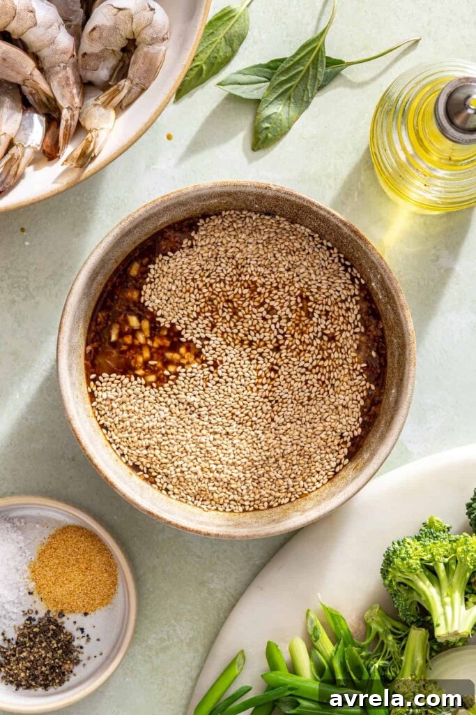 Mixing sauce for shrimp stir fry in a bowl until smooth