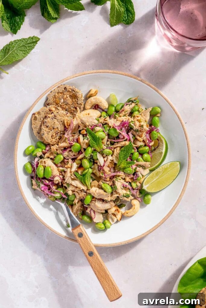 protein-packed chicken and edamame salad for high-protein easy and quick lunch idea recipe