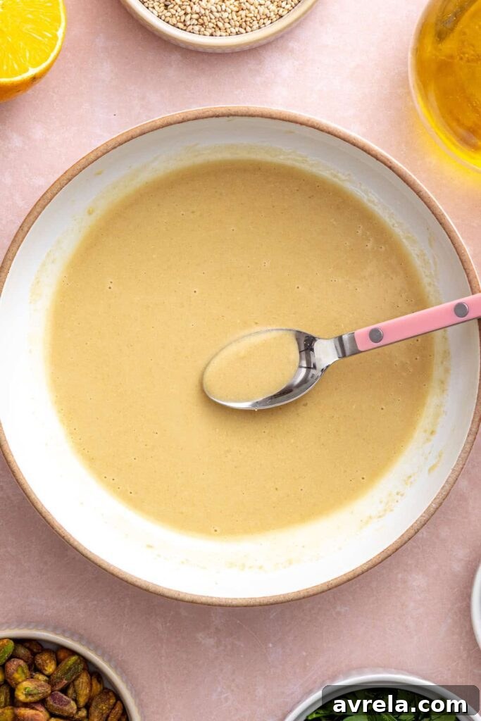 Creamy homemade tahini dressing for beet salad