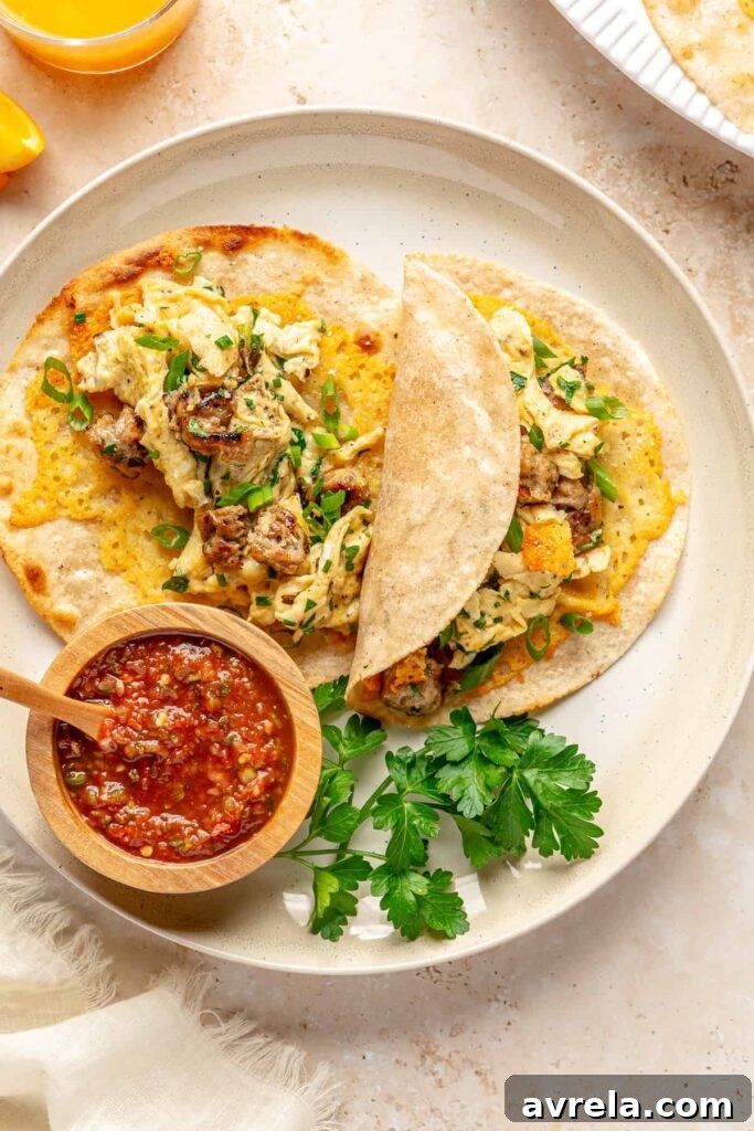 Egg sausage breakfast tacos