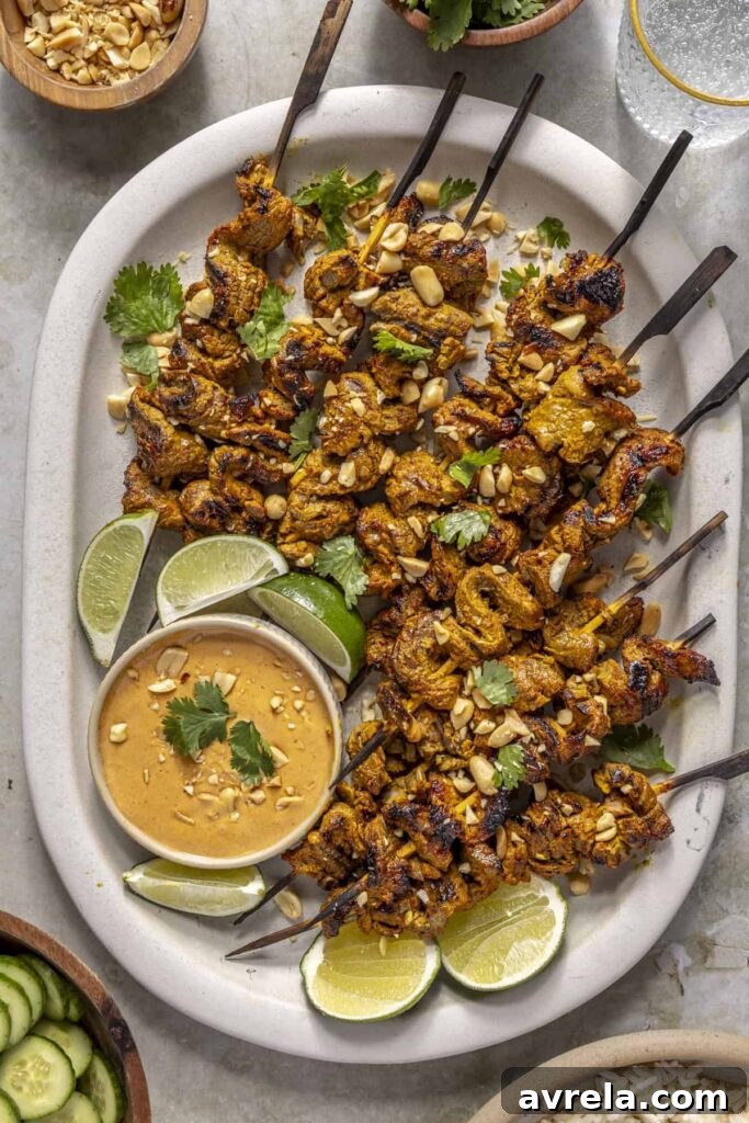 Grilled steak satay skewers