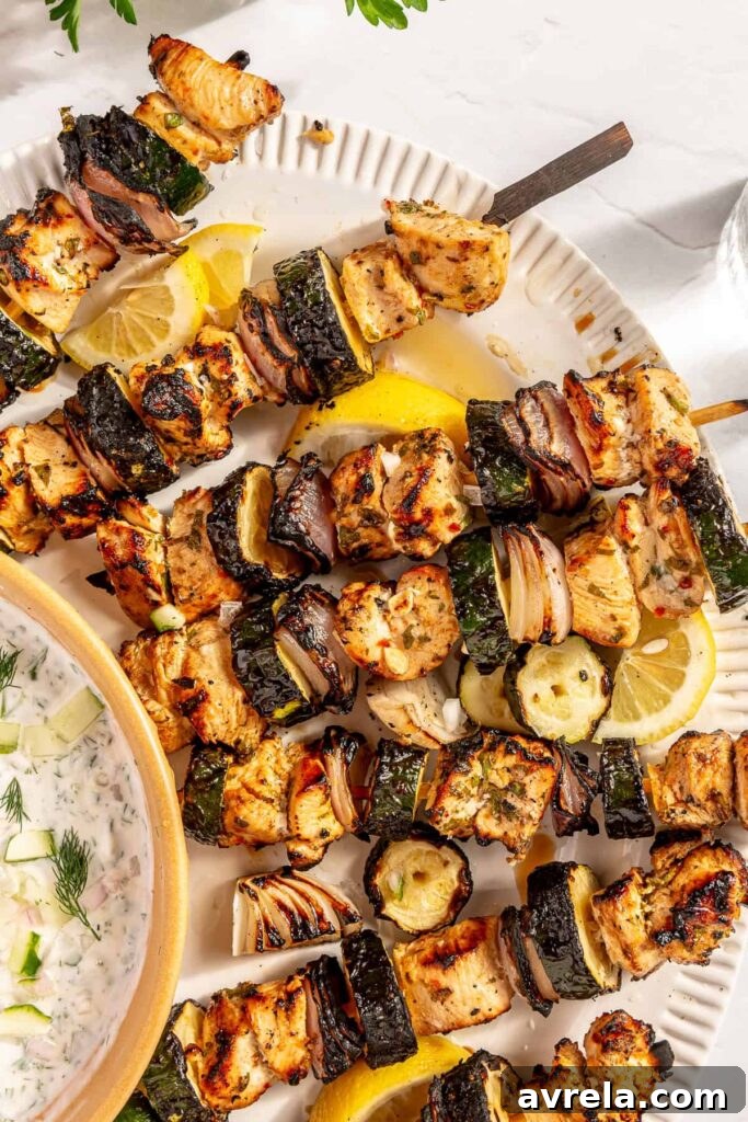 Greek chicken skewers with tzatziki