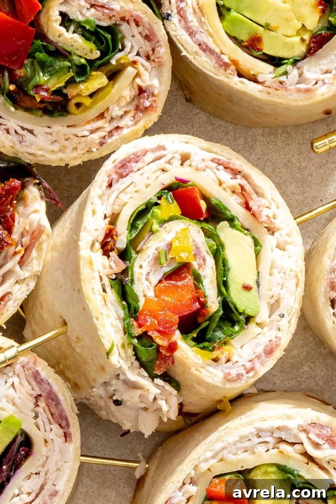Close-up overhead view of gluten-free turkey pinwheel appetizers