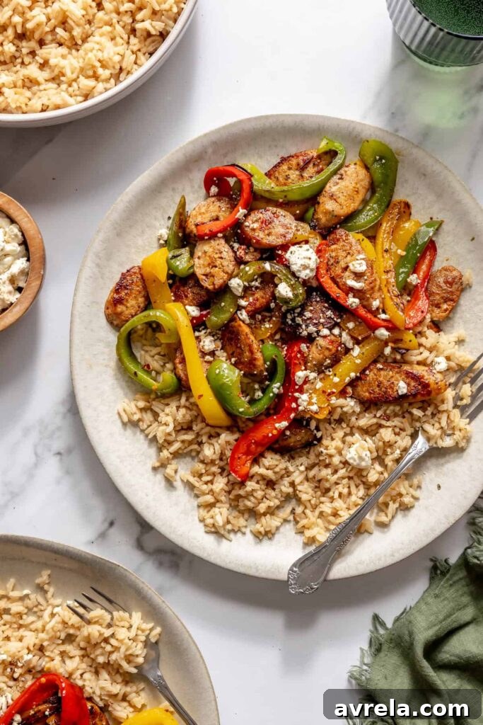 15-minute chicken sausage and peppers skillet with bone broth rice