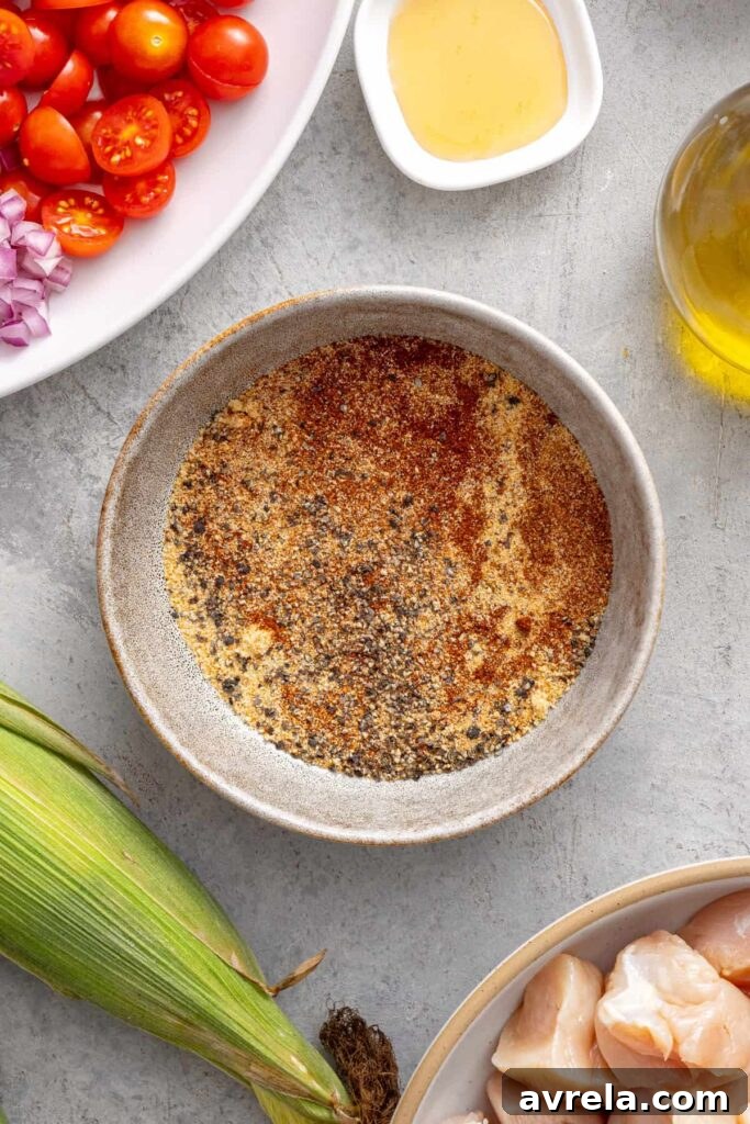 Dry rub seasoning for BBQ chicken skewers made with smoked paprika, garlic and chili powder