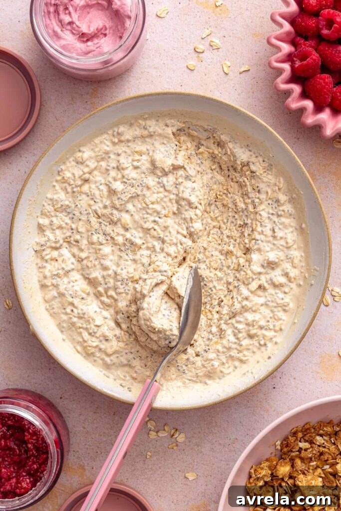 Chilled peanut butter overnight oats ready for assembling