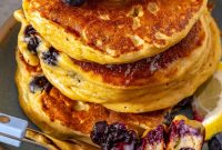 High Protein Fluffy Lemon Blueberry Pancakes with Cottage Cheese