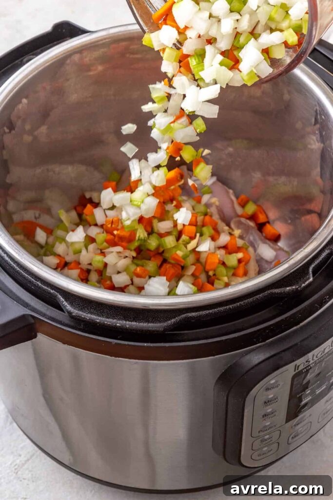 Chicken, onion, celery, and carrot, in the Instant Pot